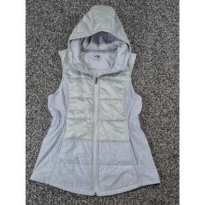 The North Face Pseudio Hooded Vest Womens Medium Gray‎ Full-Zip Quilted Pockets